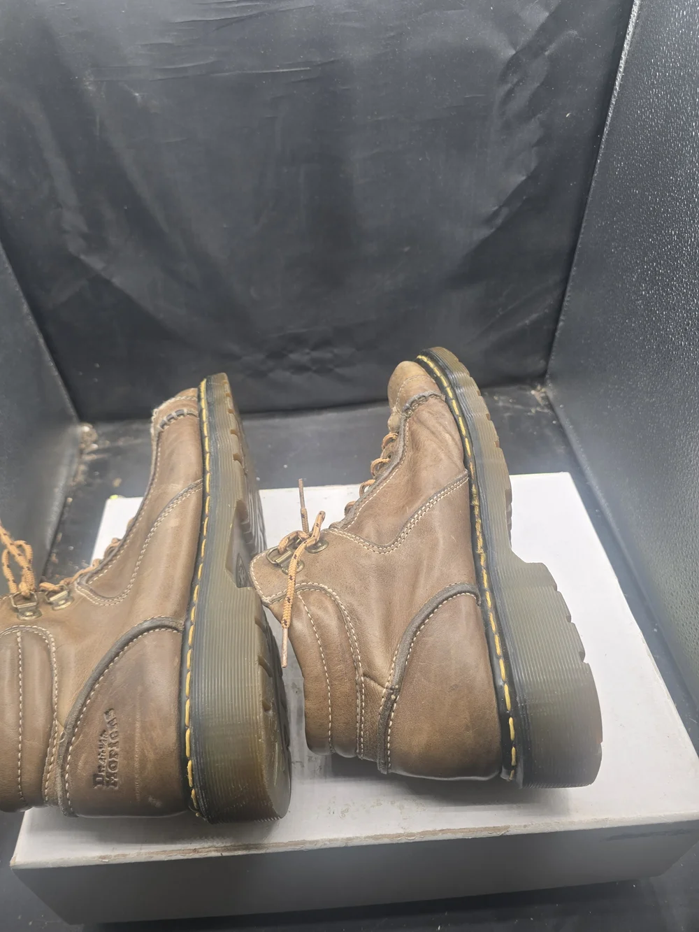 Dr. Martens Tan and Black Leather Ankle Boots